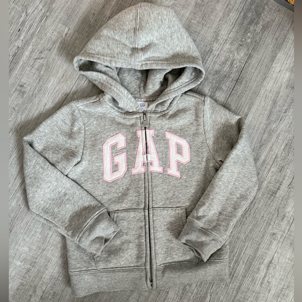 GAP Kids Light Gray Hoodie with Soft Pink Lettering